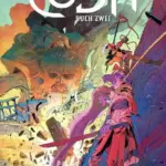 Auf dem Cover zu Coda Band 2 ist unser Held Hum zu sehen zusammen mit seiner Frau, die einen Berg erklimmen. Links von ihnen in der Schlucht ist ein Riese zu sehen, der eine Schneise der Verwüstung hinter sich lässt.