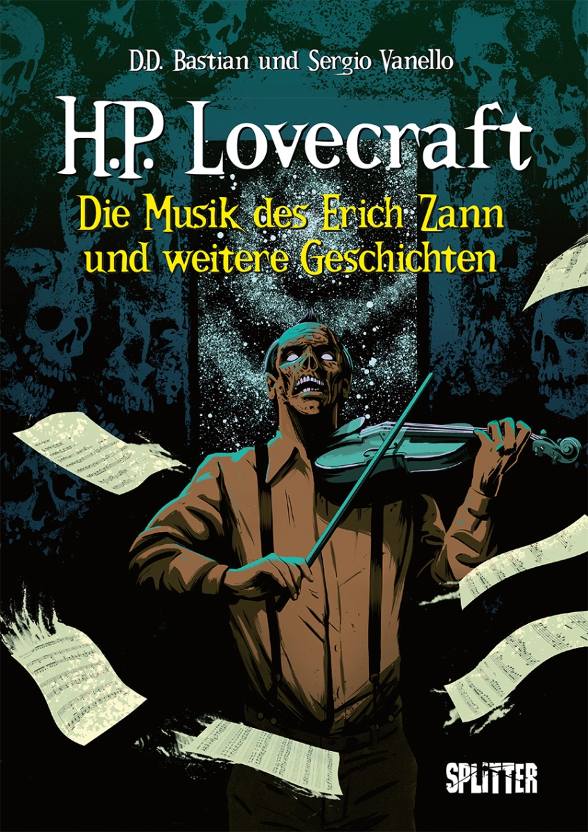 Auf dem Cover zum Lovecraft Sammelband ist der Geiger Erich Zann zu sehen, dessen Gesicht einem Totenschädel gleicht. Er wird beim Geigenspielen gezeigt, mit dem Blick nach oben gerichtet. Um Ihn herum fliegen Notenzettel und hinter ihm ist ein mysteriöses Fenster.