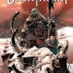 Auf dem Cover zum ersten Birthright Band ist ein kleiner Junge zu sehen, der neben einem Orc auf einem riesigen Skelett steht.