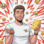 Auf dem Bild zu meinen Beitrag über die Milram Debatte, bin ich zu sehen mit einem Stück Käse in der Hand. Das ganze in einem Comic Stil.