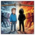 Auf dem Bild zu meinem Kulturkampf Beitrag siehst du mich und meinen Co-Autoren und im Hintergrund sind zwei lager von Menschen die Tauziehen. Symbolisch für den Kultur Kampf