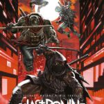 Auf dem Cover zu Teenage Mutant Ninja Turtles - Re-Evolution aus der Last Ronin Saga sehen wir vier neue Turtles, die auf den Betrachter zustürmen.